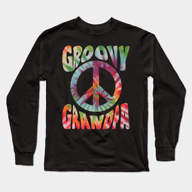 Groovy Hippie Tie Dye Vintage Peace Sign Groovy Grandpa Long Sleeve T-Shirt by PodDesignShop